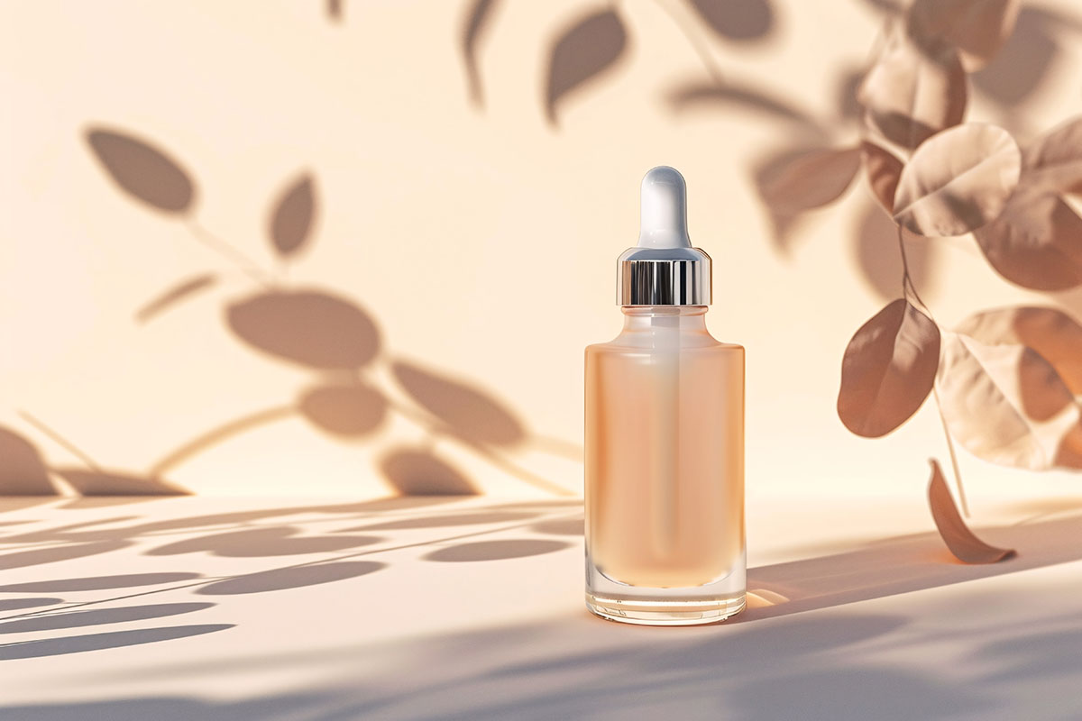 A bottle of serum with a dropper